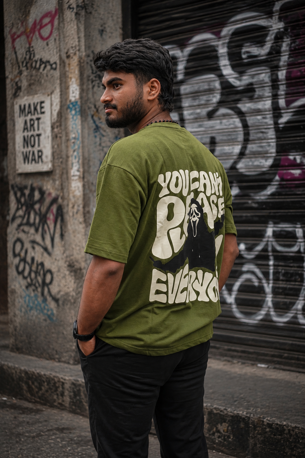 Olive Green Oversized Graphic T-Shirt | You Can't Please Everyone | Premium Cotton Streetwear