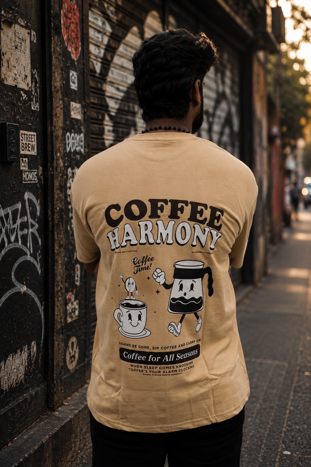 Matrixxwear Coffee Harmony Oversized Graphic T-Shirt – Beige | 100% Cotton Casual Streetwear Tee