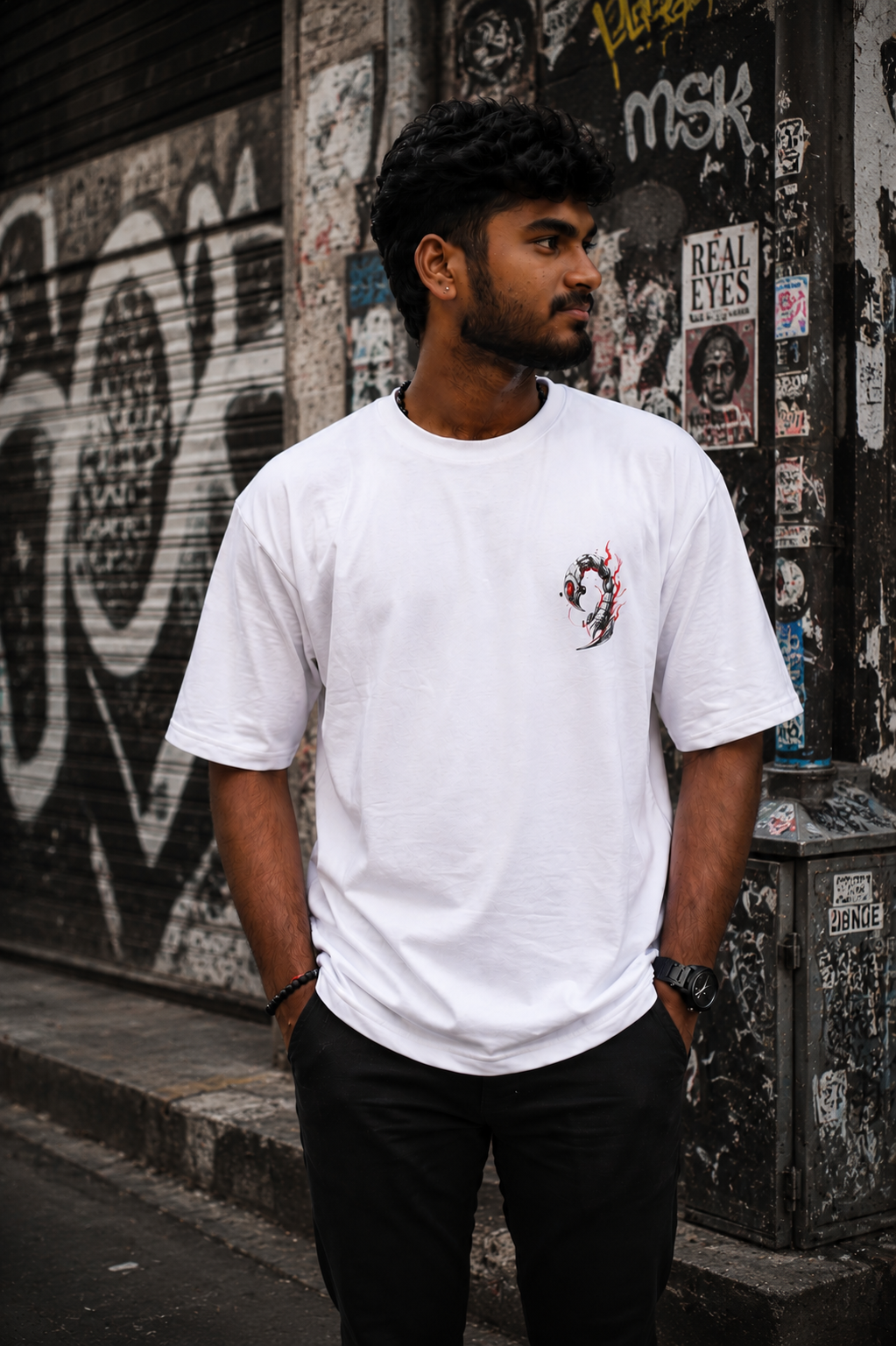 Matrixxwear Inferno Scorpion Oversized Graphic T-Shirt – White | 100% Cotton Streetwear Tee