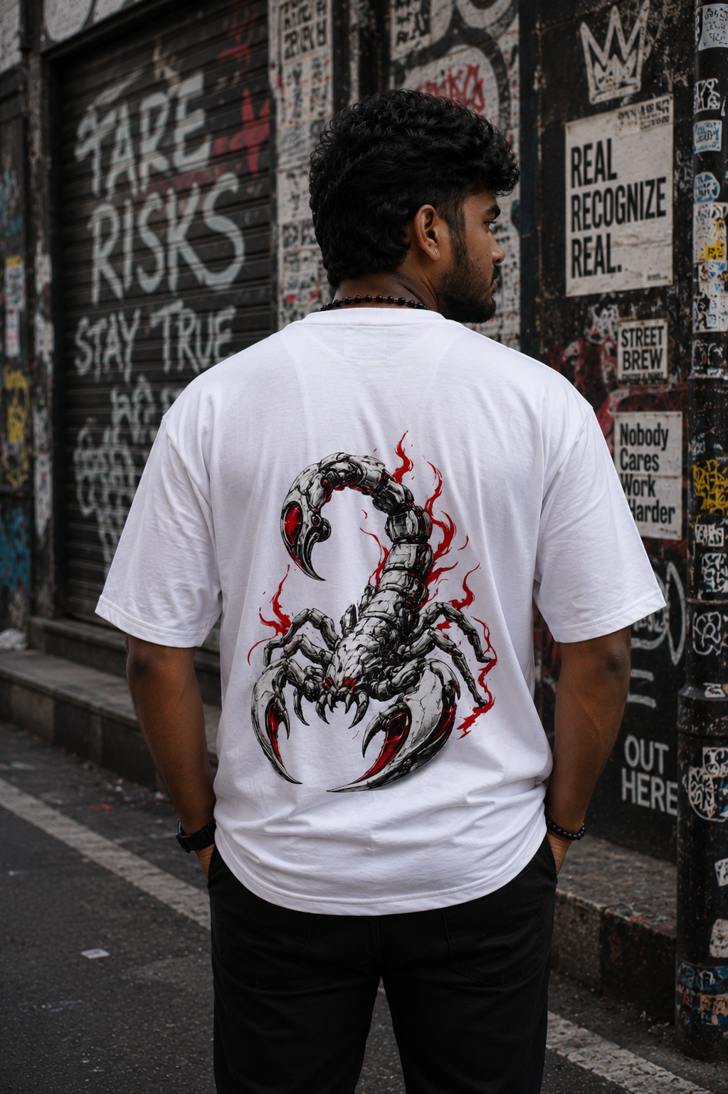 Matrixxwear Inferno Scorpion Oversized Graphic T-Shirt – White | 100% Cotton Streetwear Tee