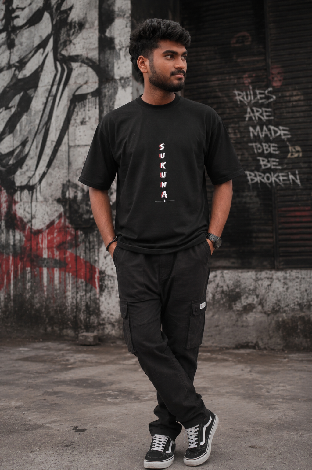 Matrixxwear Sukuna Oversized Graphic T-Shirt – Black | 100% Cotton Streetwear Tee