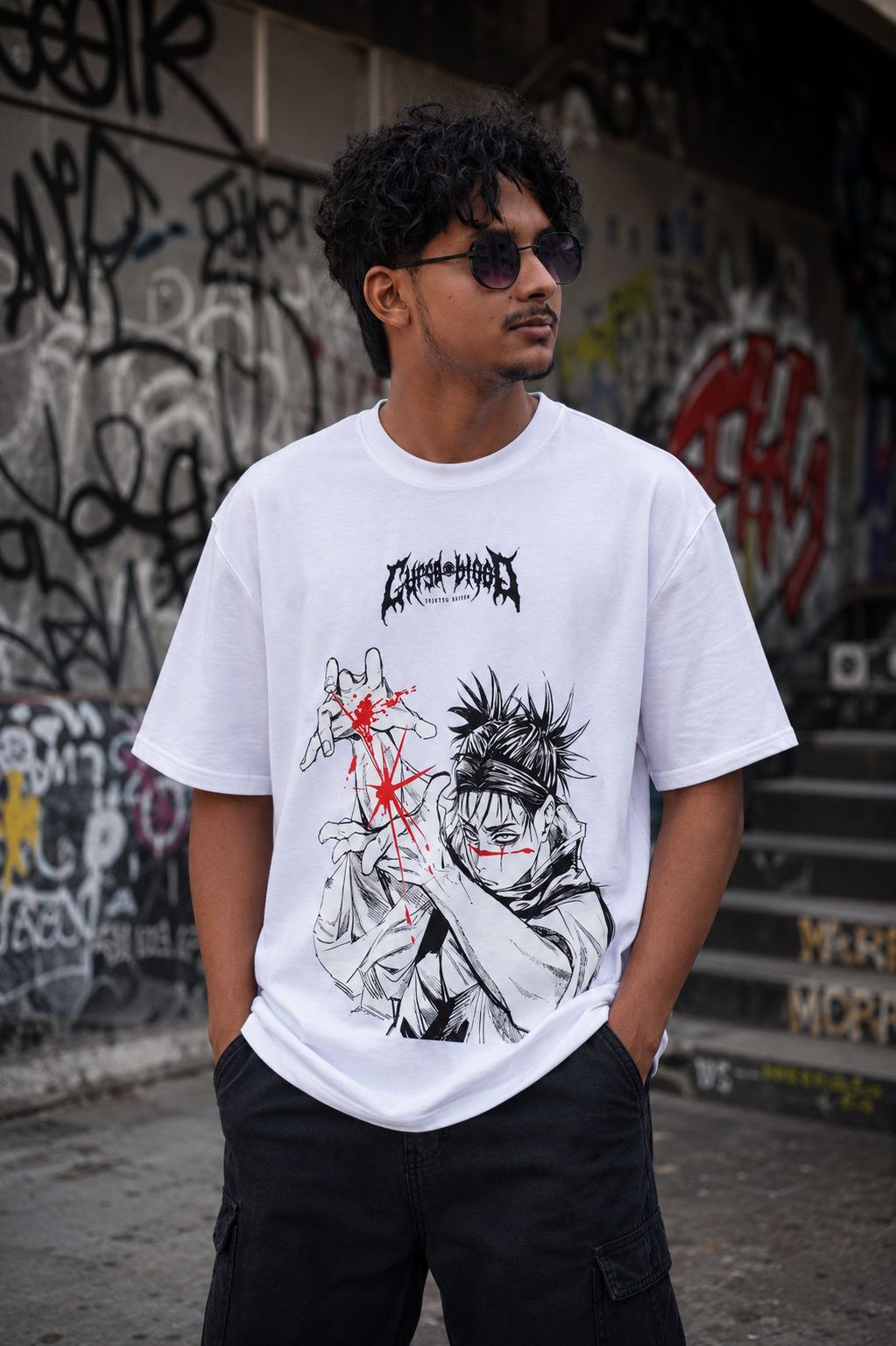 Matrixxwear Choso Oversized Graphic T-Shirt – White | Anime-Inspired 100% Cotton Streetwear Tee