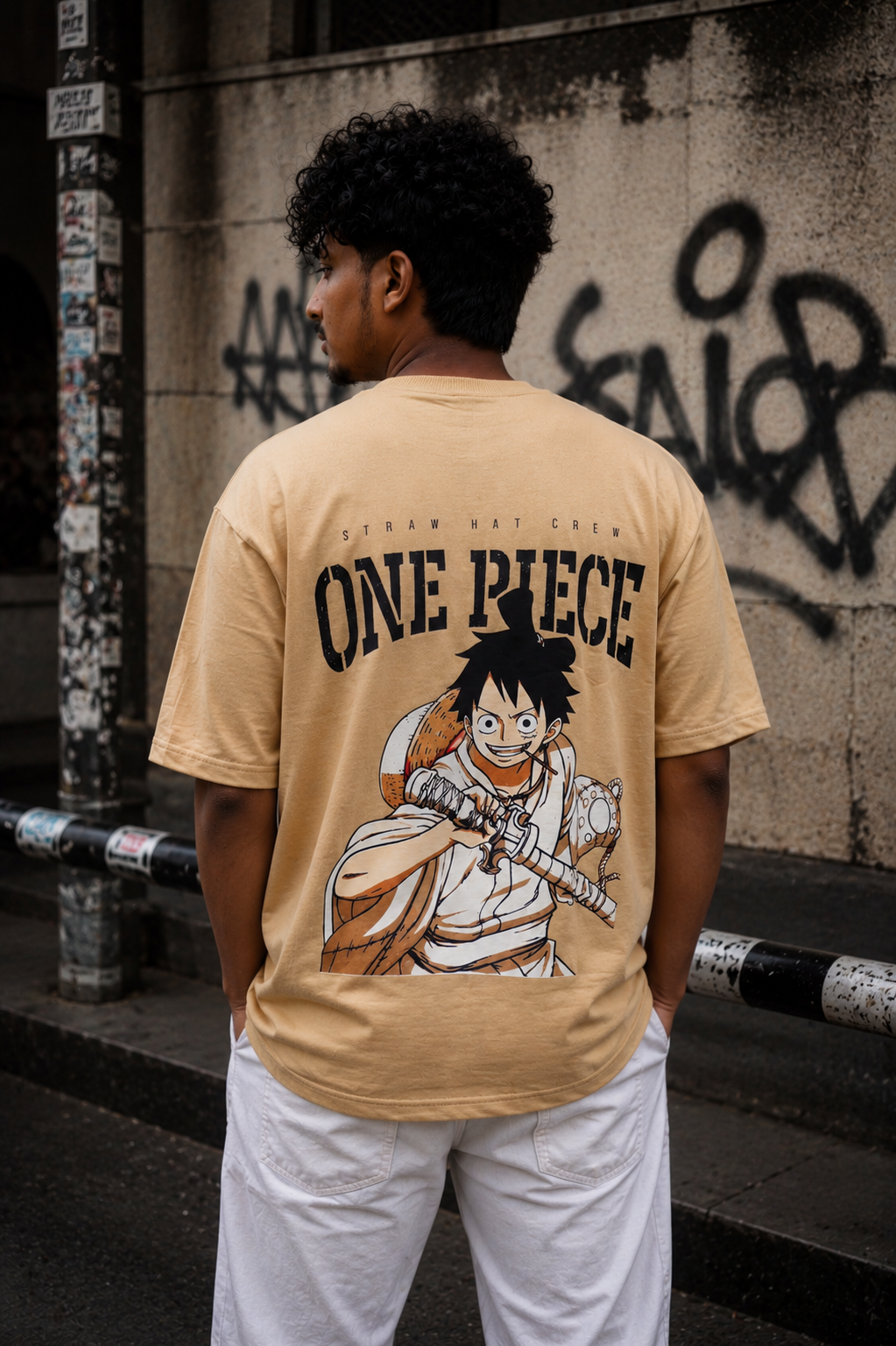 Matrixxwear One Piece Oversized Graphic T-Shirt – Beige | Anime Streetwear 100% Cotton Tee