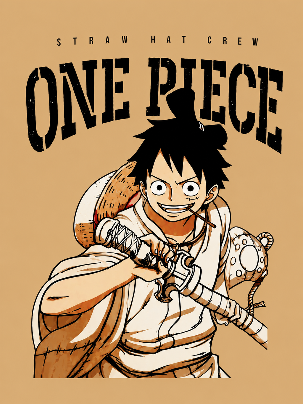 Matrixxwear One Piece Oversized Graphic T-Shirt – Beige | Anime Streetwear 100% Cotton Tee