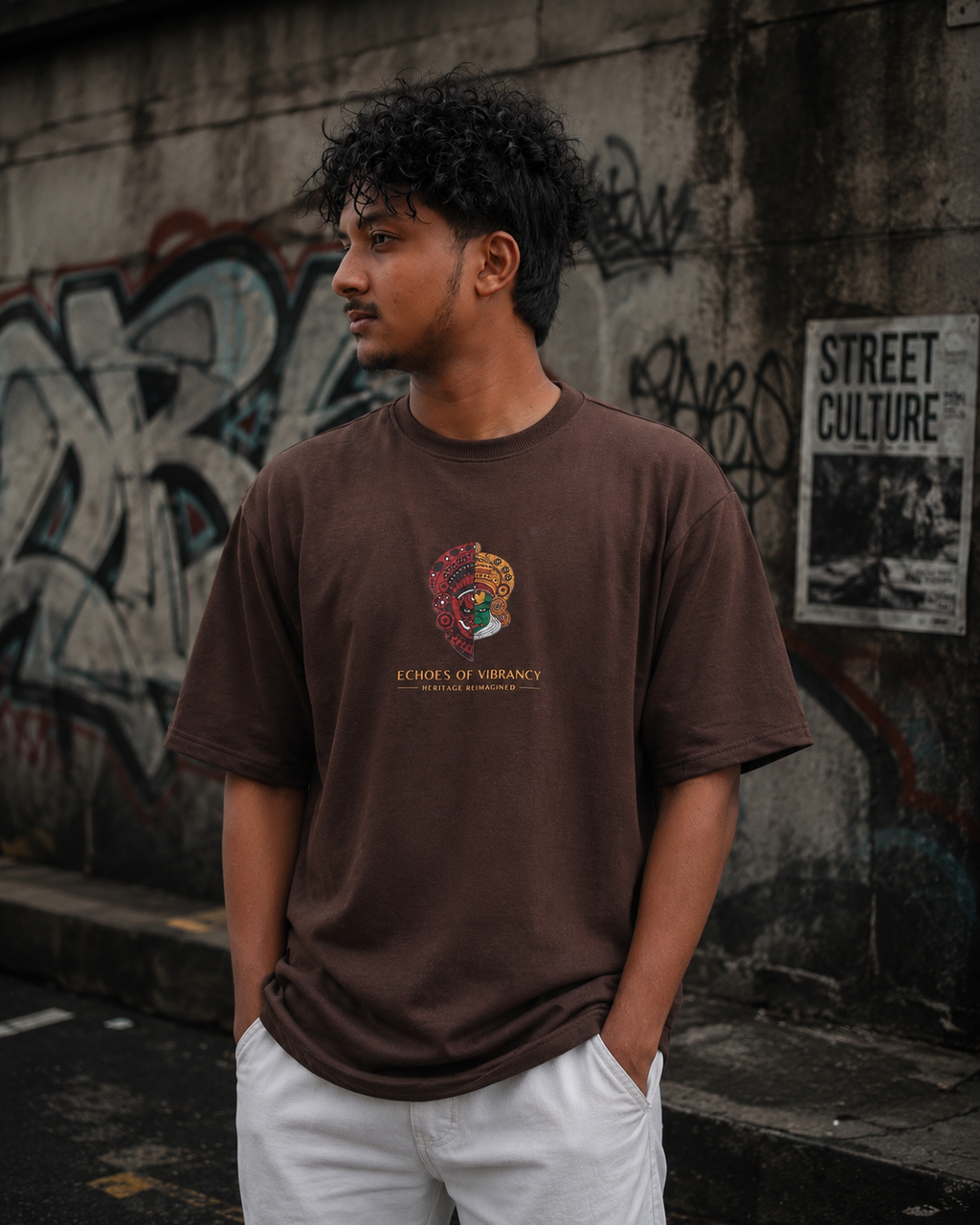 Matrixxwear Echoes of Vibrancy Oversized Graphic T-Shirt – Brown | 100% Cotton Streetwear Tee
