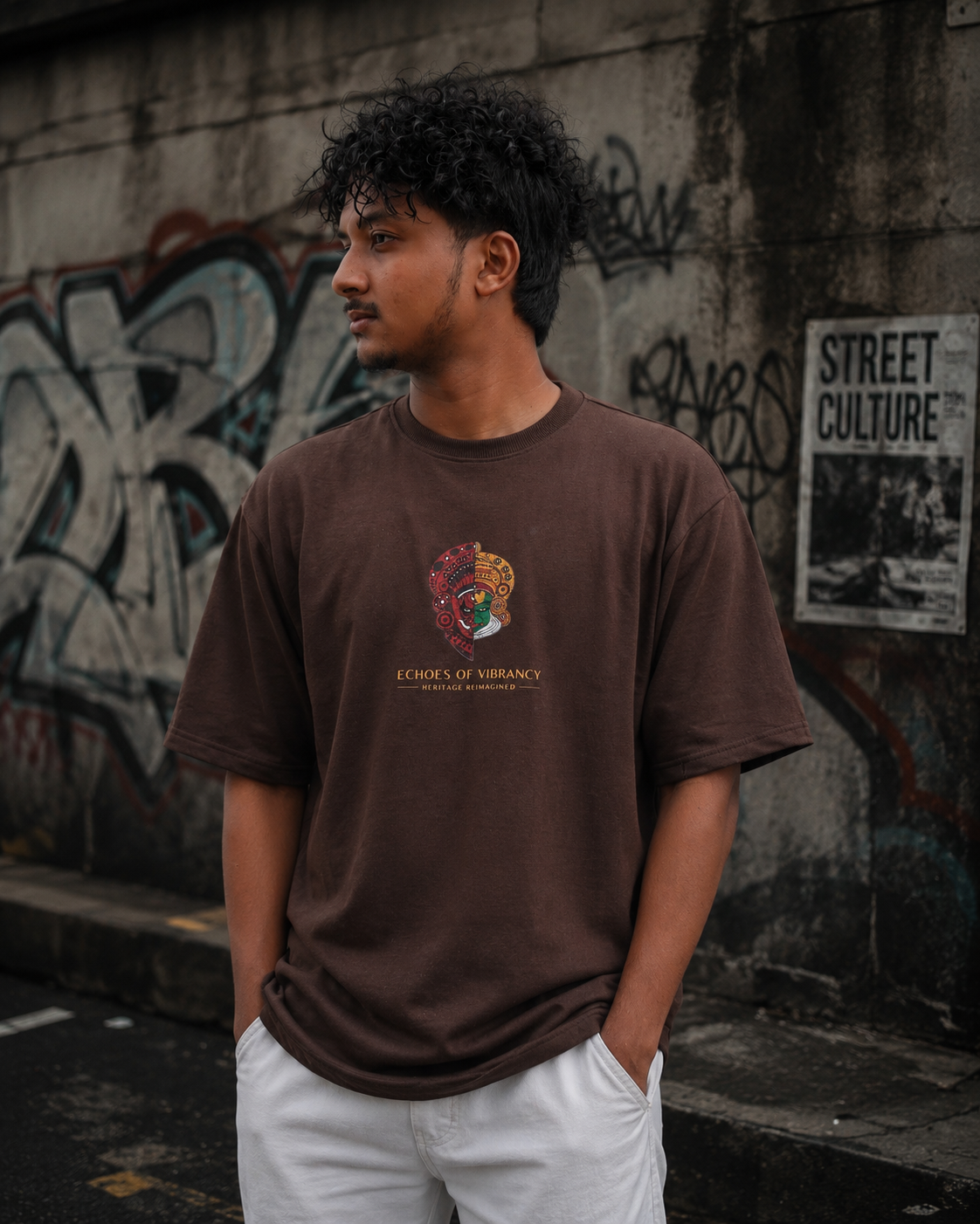 Matrixxwear Echoes of Vibrancy Oversized Graphic T-Shirt – Brown | 100% Cotton Streetwear Tee