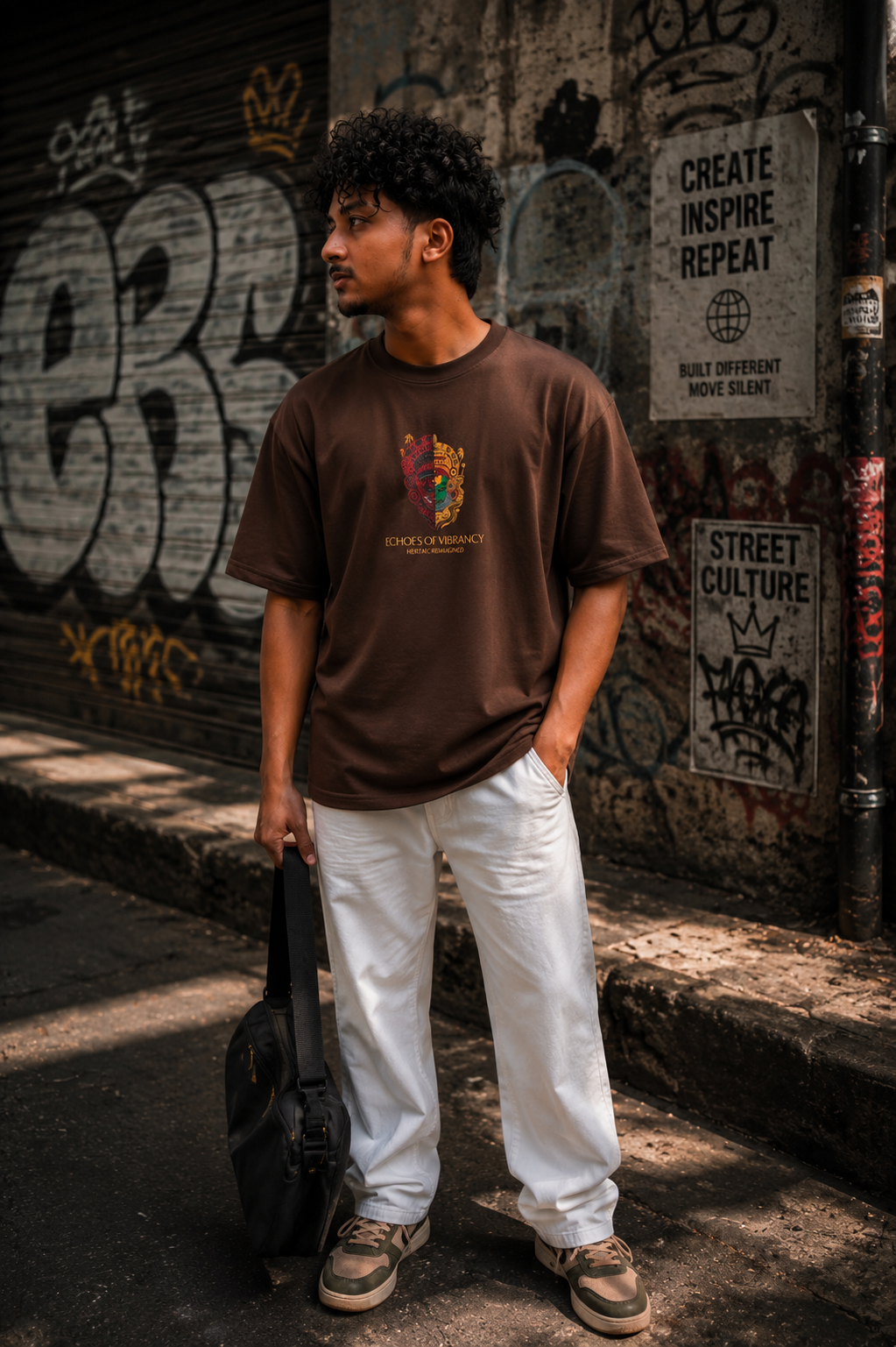 Matrixxwear Echoes of Vibrancy Oversized Graphic T-Shirt – Brown | 100% Cotton Streetwear Tee