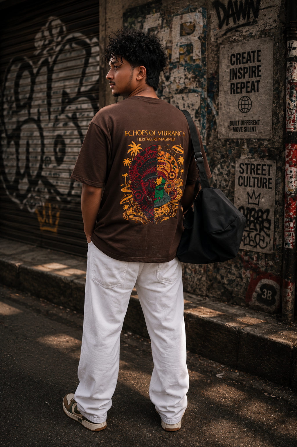 Matrixxwear Echoes of Vibrancy Oversized Graphic T-Shirt – Brown | 100% Cotton Streetwear Tee