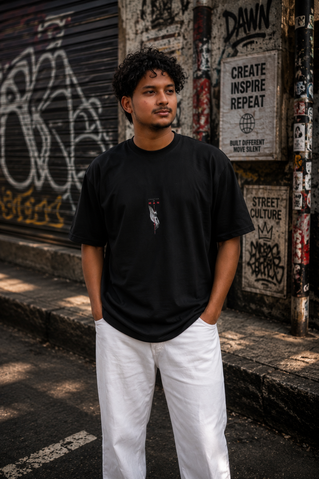 Matrixxwear Creation Man Oversized Graphic T-Shirt – Black | 100% Cotton Streetwear Tee