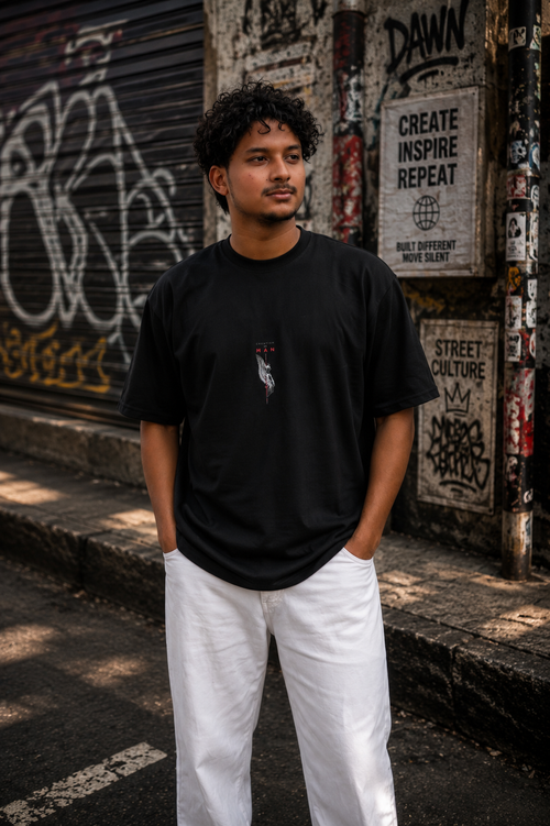 Matrixxwear Creation Man Oversized Graphic T-Shirt – Black | 100% Cotton Streetwear Tee