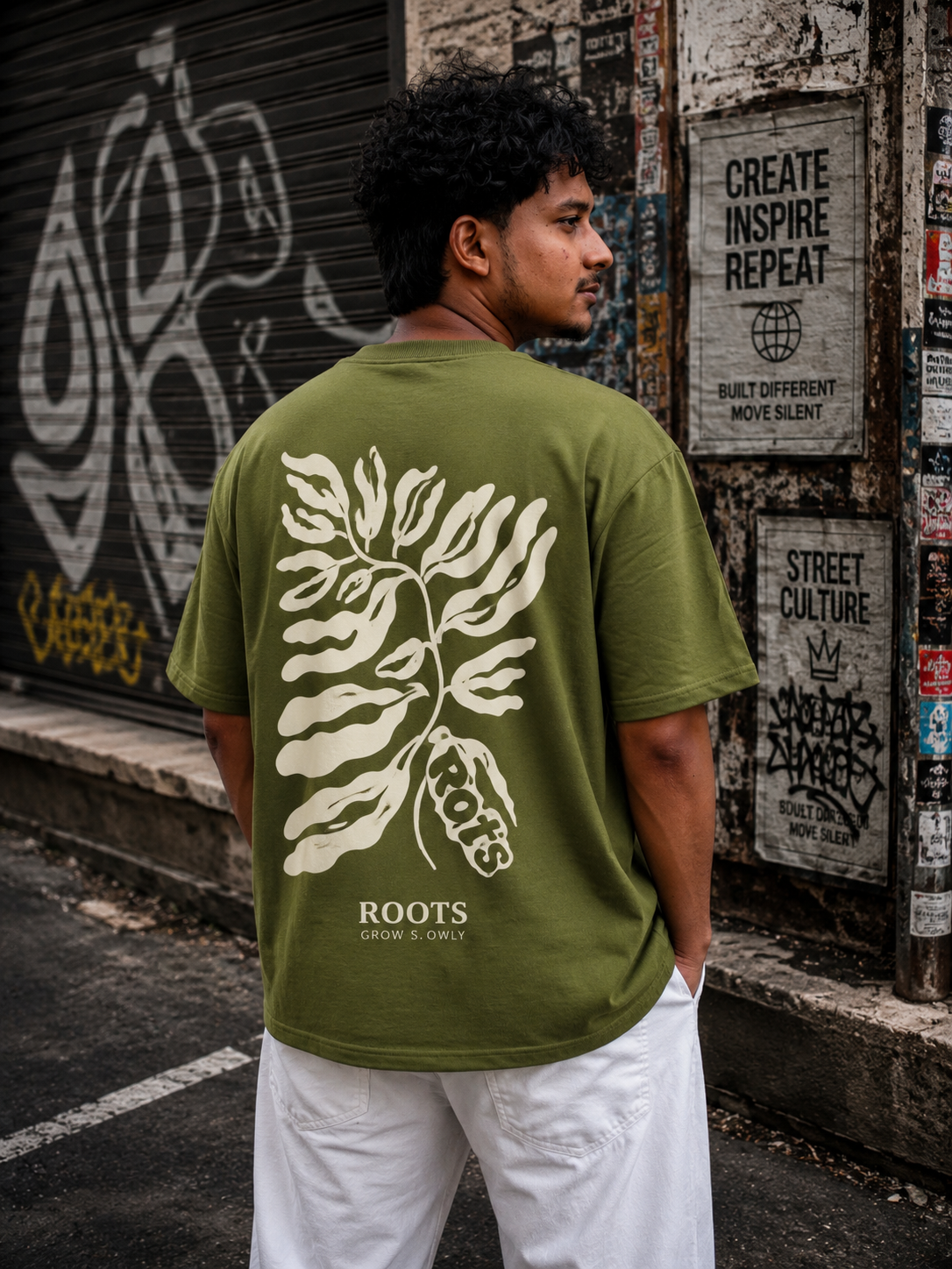 Matrixxwear Roots Graphic Oversized T-Shirt for Men – Olive Green
