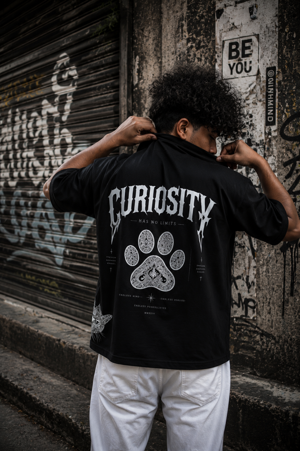 Matrixxwear Curiosity Oversized Graphic T-Shirt – Premium Cotton Black Tee