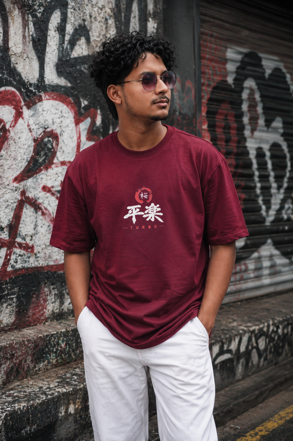 Matrixxwear Turbo Samurai Oversized Graphic T-Shirt – Maroon | 100% Cotton Streetwear Tee