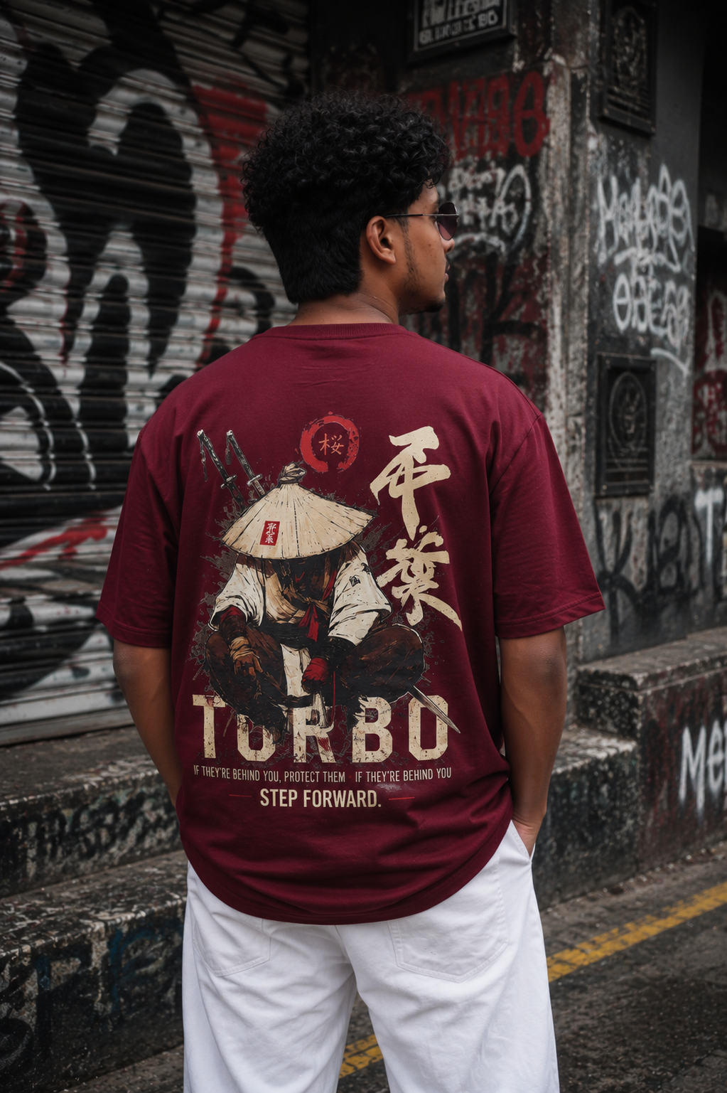 Matrixxwear Turbo Samurai Oversized Graphic T-Shirt – Maroon | 100% Cotton Streetwear Tee