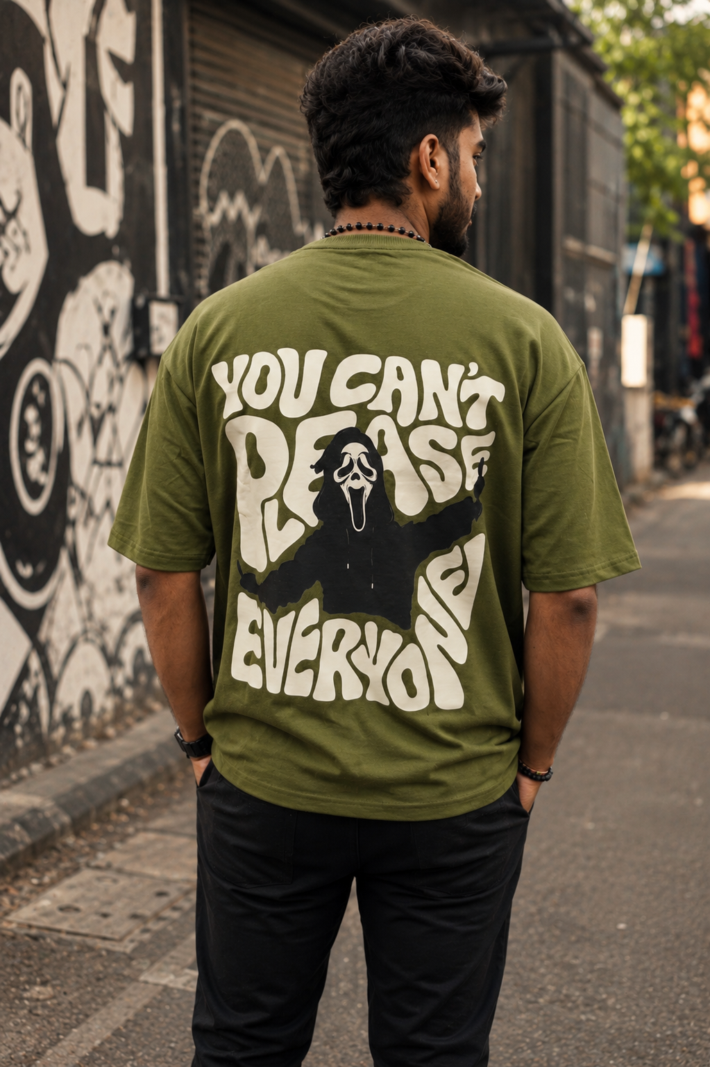 Olive Green Oversized Graphic T-Shirt | You Can't Please Everyone | Premium Cotton Streetwear